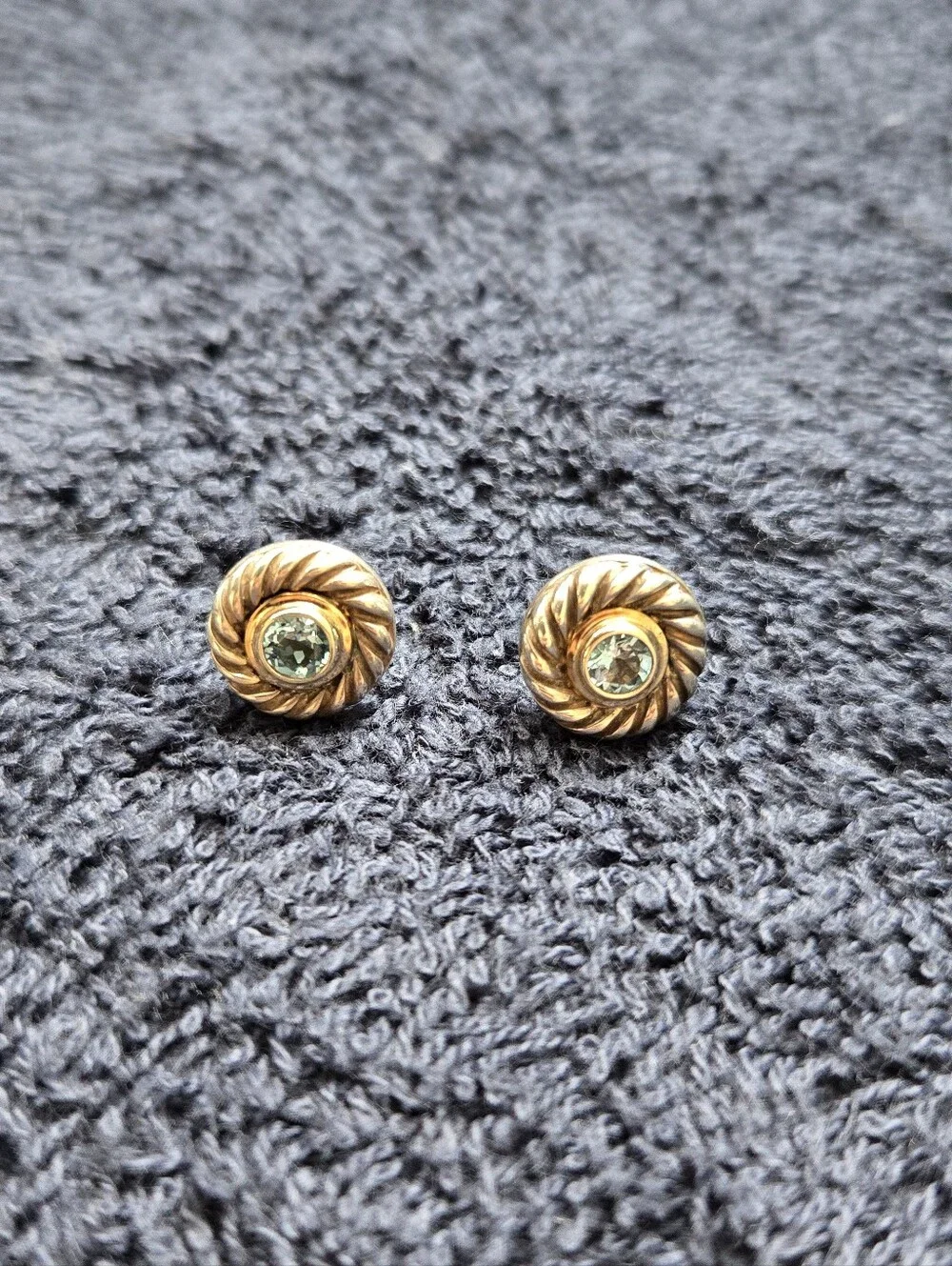 David Yurman sterling silver and 14k gold blue topaz cookie stud earrings